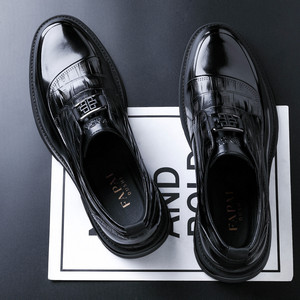 FAPA Men's Genuine Leather <b>Slip</b>-On Loafers Black Business Formal Wedding Shoes Top Grain Cowhide <b>Full</b> Grain Leather - Product Image 2