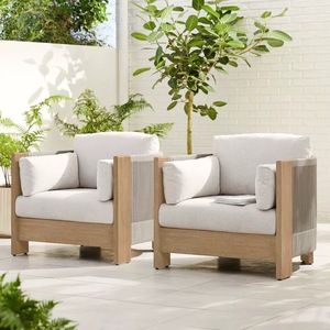 Modern Luxury Design Garden Patio Teak Wood Rope Weave Set New Outdoor Furniture for Beach Restaurant - Product Image 1