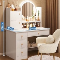 Table de toilette de luxe personnalisée en panneau de fibres de bois blanc avec miroir LED à 3 niveaux de luminosité pour chambre à coucher
