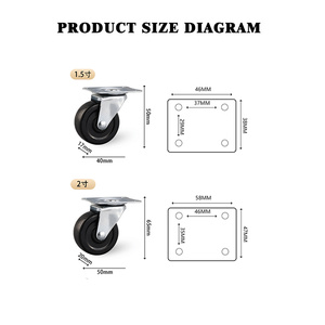 Roulettes pivotantes de remplacement pour meubles de 1,5 pouce, 2 pouces, 2,5 pouces, noires, sans roulement, roue en caoutchouc industrielle - Product Image 2