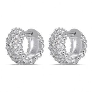 Dylam New Rhodium 14K Gold Plated 925 Sterling <b>Silver</b> Chunky 5A CZ Cubic Zircon <b>Clip</b> on Hoop Earrings for Women - Product Image 1