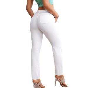 <b>White</b> Plus Size Women's Straight Leg Jeans <b>Cropped</b> Denim Cotton Medium Thickness Europe America Middle East Sales - Product Image 2