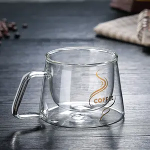 Double Wall High Borosilicate Glass Coffee Cup With Anti-Scalding Handles American Style Water Cup For Camping Gift