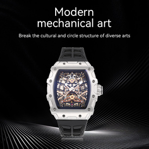 Orologio Meccanico Sportivo in Acciaio Inossidabile Placcato Argento con Vetro Zaffiro e Cinturino in Gomma FKM, Impermeabile 3ATM - Product Image 2