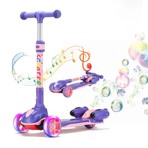 2024 Neues Modell Elektroroller Blase Musik Kinder Tretroller 3 Räder Led-Lichter Fuß-Scooter für Kinder 3-12 Jahre