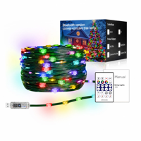 Luces de Navidad RGBIC con Bluetooth, 20m, 200 LED, Alimentación USB, Control por Aplicación, Sincronización con Música