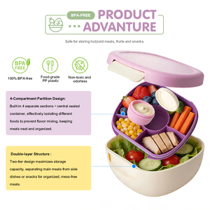 Boîte à lunch multifonctionnelle de 1500 ml pour pique-nique et voyage, 5 compartiments, double couche, pour salade de fruits - Product Image 5