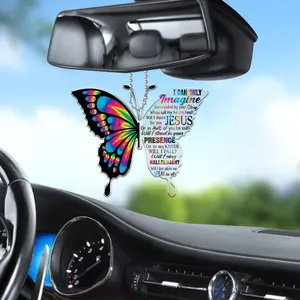 Colorful Butterfly Faith Auto Hanging Ornament Sublimation Car Hanger Memorial Ornament Car Interior Decoration Accessories