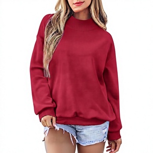 New Stylish Trendy <b>Women</b> Solid <b>Red</b> Blank Pullover <b>Sweatshirt</b> Autumn Winter OEM Service Soft Warm Comfortable Full Season Wear - Product Image 1