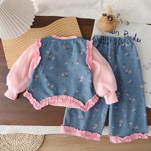 Ensemble <span class=keywords><strong>3</strong></span> pièces pour filles à imprimé floral, coupe ample, confortable pour <span class=keywords><strong>les</strong></span> jeux quotidiens des tout-petits - Product Image 4
