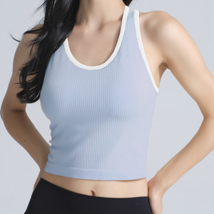 Commercio all'ingrosso reggiseno sportivo a coste con Splicing di colore 2025 imbottito con scollo a U comodo di lusso Slim Fit tutto in partita canotta a coste Racerback - Product Image 4