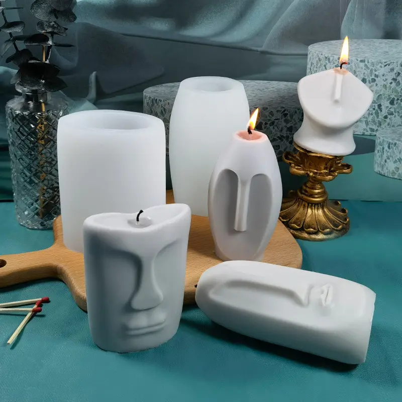 Nordic Design Face Easter Island Moai Silicone Candle Mold DIY Handmade Aromatherapy Candle Ornaments Portrait Sculpture Mould