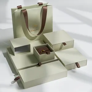 Vente en gros de boîtes d'emballage en papier de luxe, tiroir pour bracelets, boucles d'oreilles, colliers, bagues, bijoux, ensemble avec Logo