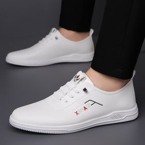 Zapatos Casuales Blancos para Hombre, Punta Redonda, Cuero Vacuno Genuino, Sin Cordones, Antideslizantes, Suela Suave, Zapatos para Caminar - Product Image 2