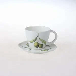 Virgin Olive Collection Eco friendly Coffee & Tea Sets Porcelain Ware with Green Decal