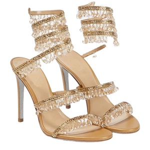 Nouvelles sandales américaines en satin à talons hauts pour femmes, avec pendentif en cristal, motif serpent enroulé, strass et pompon décoratif, à enfiler, sexy - Product Image 5