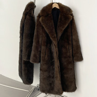 Manteau d'hiver oversize en polyester pour femme, style blazer long et élégant avec col en fourrure
