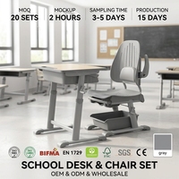 Ensemble table et chaise pliantes inclinables et réglables pour l'étude scolaire, en MDF avec structure métallique, pour les élèves en classe