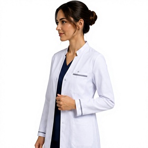 Bata de Laboratorio para Hombre de Alta Calidad, Blanca, Tejida, Uniforme Médico de Manga Larga, Cuello de Solapa, Transpirable, de Polialgodón, Personalizable - Product Image 1