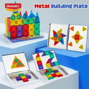 Gemmicc العلوم كيدز حجم صغير البلاط المغناطيسي مربع القصدير المحمولة الجذعية السفر مجموعة البناء اللعب الحديد مربع بناء كتل - Product Image 5