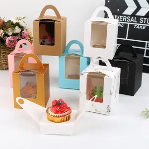 Großhandel Geburtstag Hochzeit Mini kleine kunden spezifische Kuchen boxen Papier Kraft Kuchen Box klar groß mit Griff