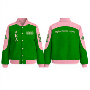 Alpha | Kapa | Alpha AKA Sorority Racing Style Cotton Twill <b>Jacket</b> Greek apparel Sorority Stand Collar Color Block <b>Racer</b> <b>Jacket</b> - Product Image 1