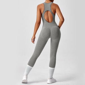<span class=keywords><strong>Traje</strong></span> de Yoga de una pieza de alta elasticidad de estilo americano europeo para mujer, <span class=keywords><strong>traje</strong></span> deportivo de Fitness con espalda hueca ajustada para verano - Product Image 4