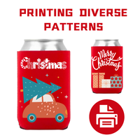 Vente en gros de refroidisseurs de canettes en néoprène imprimés en gros, motifs de Noël et de dessins animés, pour cadeaux d'entreprise