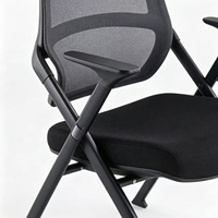 Chaise de formation pliable avec tablette rotative, dossier en maille, siège en velours, coussin en coton de 2,45 cm, plateau en aluminium