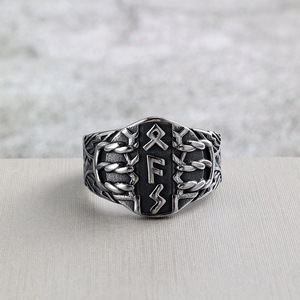 Anillo yunnique Vintage de acero inoxidable para hombre con runas vikingas nórdicas, diseño geométrico de estilo punk, color acero 07304 - Product Image 3
