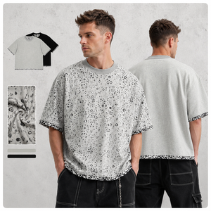 Camiseta con Gráfico Personalizado, 300GSM, Algodón Grueso, Lavado Desgastado, Hombros Caídos, Corte Cuadrado, Estampado, para Hombre - Product Image 1