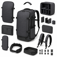 Grand sac à dos pour appareil photo gris foncé, sac de photographie DSLR avec coque rigide et sangles de compression pour les voyages en avion