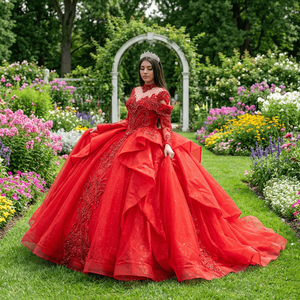 Vestidos de quinceañera rojos Wx110 para niñas de 15 años, con encaje, pedrería, falda de princesa, vestido de novia Jancember - Product Image 1