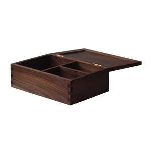 Boîte de rangement en noyer noir écologique faite à la main à trois compartiments avec couvercle rabattable, joint en queue d'aronde, <span class=keywords><strong>bois</strong></span> massif, style vintage, organisateur de bureau - Product Image 4