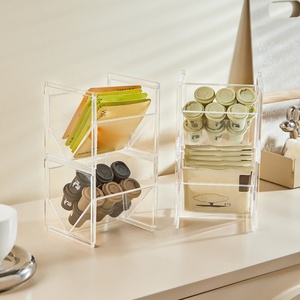 Stackable Slanted Tea Bag <b>Storage</b> <b>Box</b> Household Desktop Small Item <b>Storage</b> <b>Box</b> Plastic Transparent Display Rack Dust-proof <b>Box</b> - Product Image 5