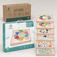 Jeu de société multifonctionnel en bois 6-en-1 personnalisé OEM : Dames chinoises, Ludo, Gomoku, Serpents et Échelles, Solitaire – Jouet éducatif pour la famille et les fêtes
