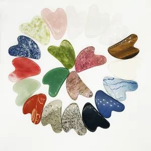 Wholesale Rose Quartz Guasha Face Body Massage Scraper Heart Shape Jade Pink Gua Sha Stone