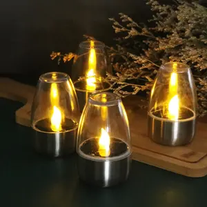 Pack de 6 bougies solaires, lumière blanche chaude, bougie LED clignotante avec capteur du crépuscule à l'aube, décoration de table, éclairage extérieur