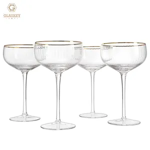 Cổ điển pha lê Champagne Coupe Kính Bộ 4 cổ điển Cocktail thủy tinh Manhattan kính 7oz đảo chính kính với vành vàng