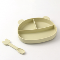 Plaque d'alimentation antidérapante en silicone de qualité alimentaire sans BPA en forme d'ours Plaque d'aspiration de sécurité pour micro-ondes pour enfants