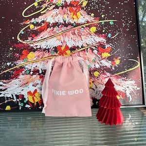 Chinese Factory Eco-Durable Dustproof Storage <b>Pouch</b> Pink Color Cotton <b>Drawstring</b> Bag With Ribbons - Product Image 5