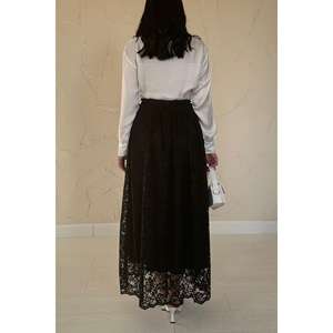 Jupe longue élégante en dentelle noire, taille haute, tissu doux, jupe maxi pleine longueur pour femmes - Product Image 1