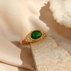 Vintage Colorful Trendy <strong>Summer</strong> 2022 Jewelry Zircon Ring Stainless Steel <strong>Solitaire</strong> Ring Gold Plated Jewelry - Product Image 5