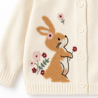 Cardigan en tricot pour bébé avec logo personnalisé, broderie lapin, ouverture sur le devant, mélange de viscose, simple couche, printemps-automne