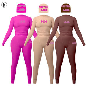 ชุดเซ็ตสองชิ้นสำหรับผู้หญิง ผ้าคอตตอนริบเนื้อนุ่ม แขนยาว พร้อมเลกกิ้ง ไซส์พลัส สไตล์ลำลอง  รับสกรีนโลโก้ตามสั่ง - Product Image 1