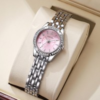 Nouvelle montre pour femme haut de gamme en alliage, mouvement à quartz, incrustée de diamants, motif petite marguerite bleue écrasée, écologique