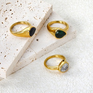 White <b>Black</b> Green Diamond Water Drop Gemstone Stainless Steel 18K Gold Plated Trendy <b>Rings</b> Jewelry for <b>Women</b> Wedding Engagement - Product Image 4
