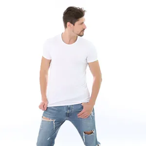 粘胶棉短袖修身 oem 标志定制设计纯色空白男士 t恤