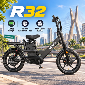 จักรยานบรรทุกไฟฟ้า R32 ขนาด 18x2.5 นิ้ว OEM ระยะทาง 128 กม. จักรยานวิบากไฟฟ้าสำหรับผู้ขับขี่ส่งของ - Product Image 1