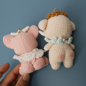 Porte-clés éléphant tricoté à la main avec col en dentelle, animaux en crochet, poupée amigurumi, pendentif, ornement de sac, cadeaux pour femmes - Product Image 4